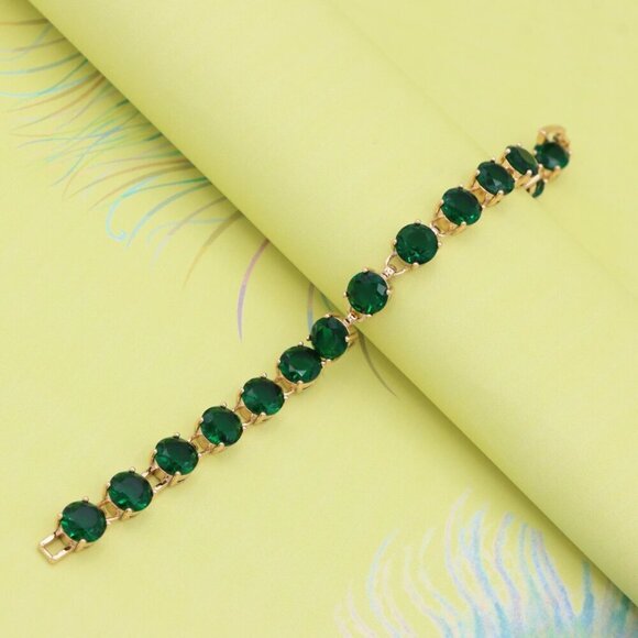 "Elegant Green Crystal Rose Gold Bracelet with Prong Setting, XPBL0807 - Picture 5 of 12
